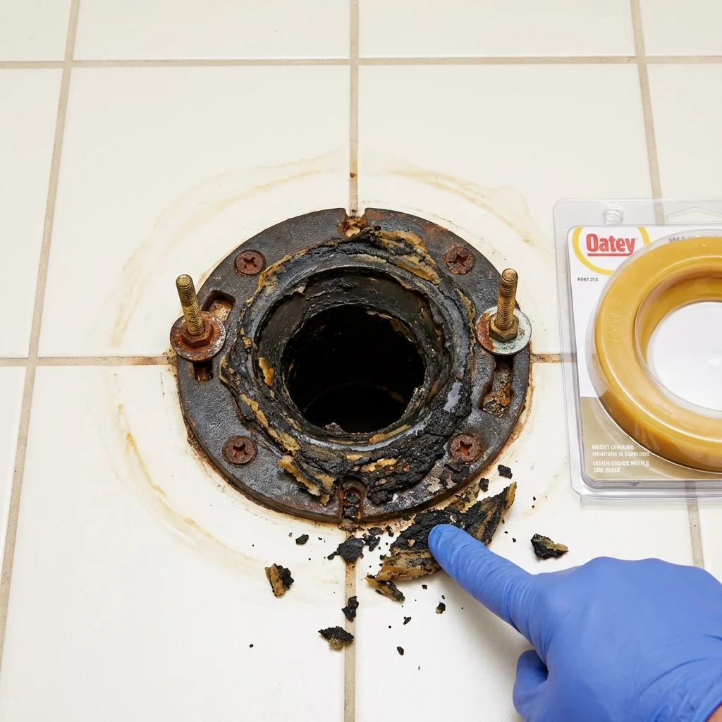 Failed wax ring showing water seepage at the base of a toilet in a Elkton, KY home