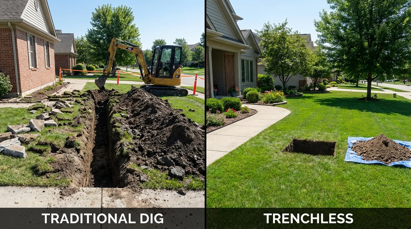 Trenchless sewer repair with minimal yard damage versus traditional excavation in Elkton, KY